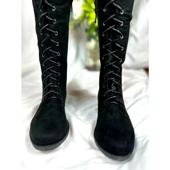 Tall Talk Flat Lace Up Over the Knee Boot - Black 10 - Picture 11 of 16